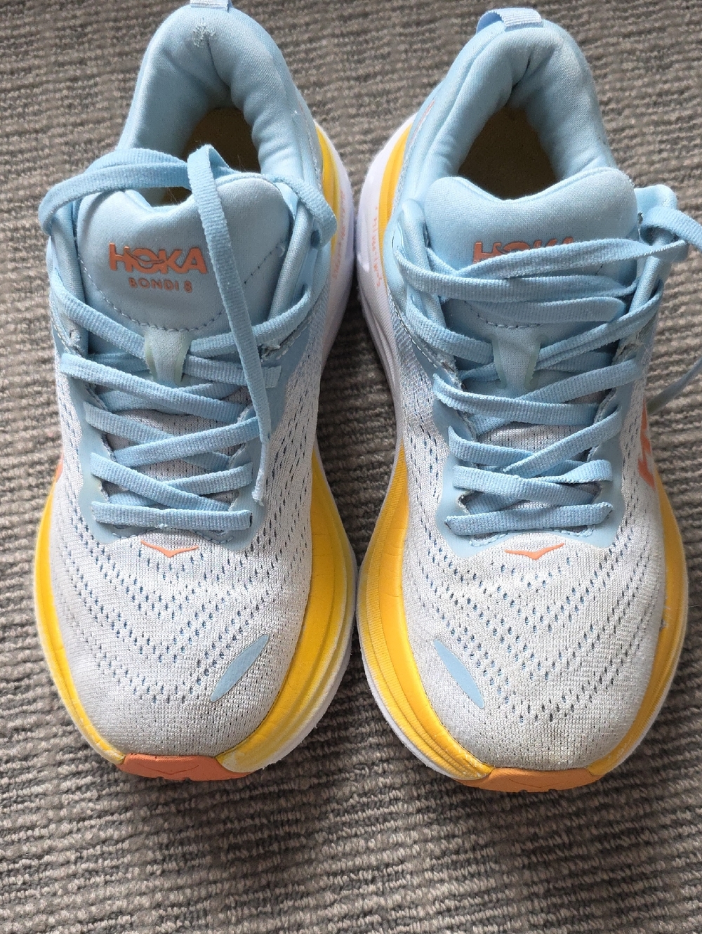 Hoka Bondi 8 Running Shoes - Light Blue, Yellow & Coral Accents